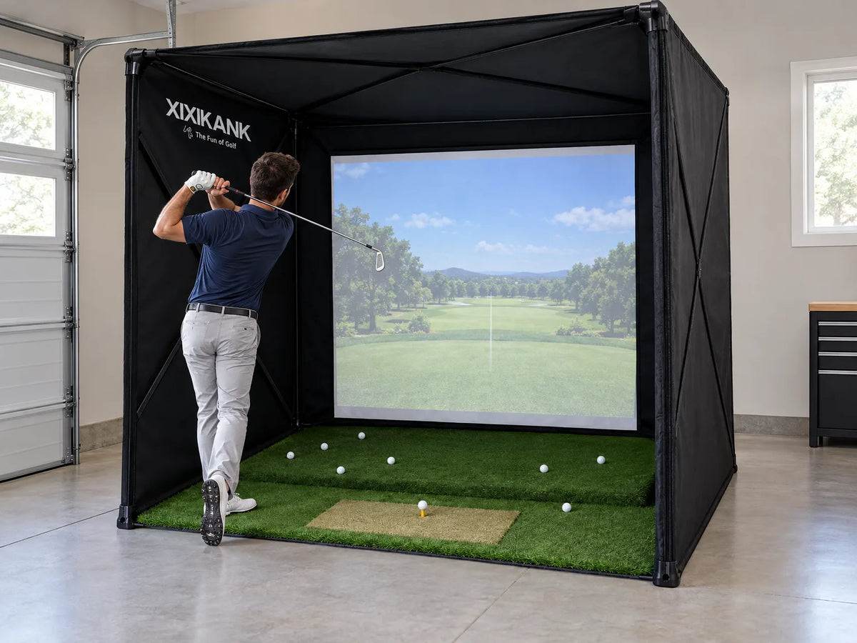 Golf Simulator Enclosure Built for Home Practice, 8x8ft Setup, Tool-Free Assembly, HD Impact Screen