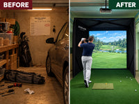 Golf Simulator Enclosure Built for Home Practice, 8x8ft Setup, Tool-Free Assembly, HD Impact Screen — Before & After