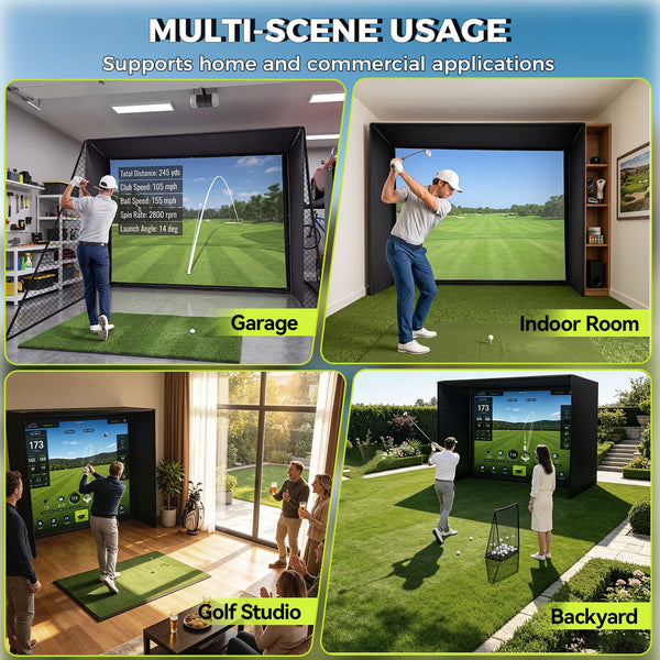 Golf Simulator Enclosure Built for Home Training, 10X8 Ft Frame, HD Impact Screen, 255 MPH Ball Speed