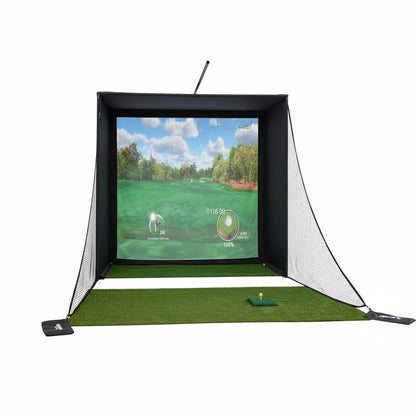 Complete Golf Simulator Enclosure Package – 4K-Ready Impact Screen with Blackout Cage, Projector Mount, Frame Poles, Side Shank Nets | Indoor & Garage Practice | Easy Setup | 12-Month Warranty
