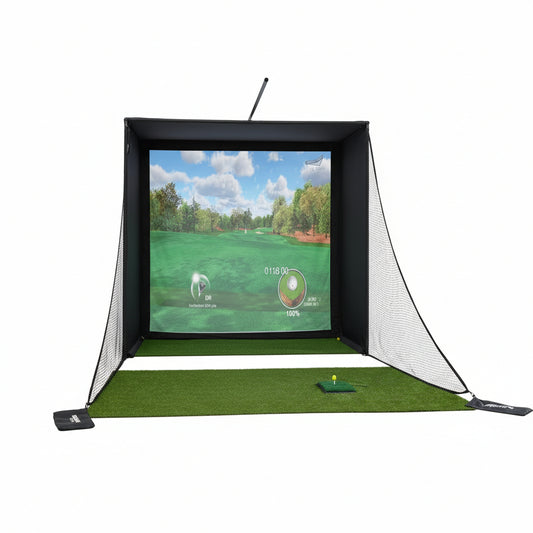 Complete Golf Simulator Enclosure Package – 4K-Ready Impact Screen with Blackout Cage, Projector Mount, Frame Poles, Side Shank Nets | Indoor & Garage Practice | Easy Setup | 12-Month Warranty
