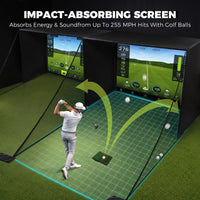 10X8 Ft Golf Simulator Enclosure Complete Kit with Alloy Steel Frame and HD Impact Screen Indoor Garage Home Golf Training Cage Equipment