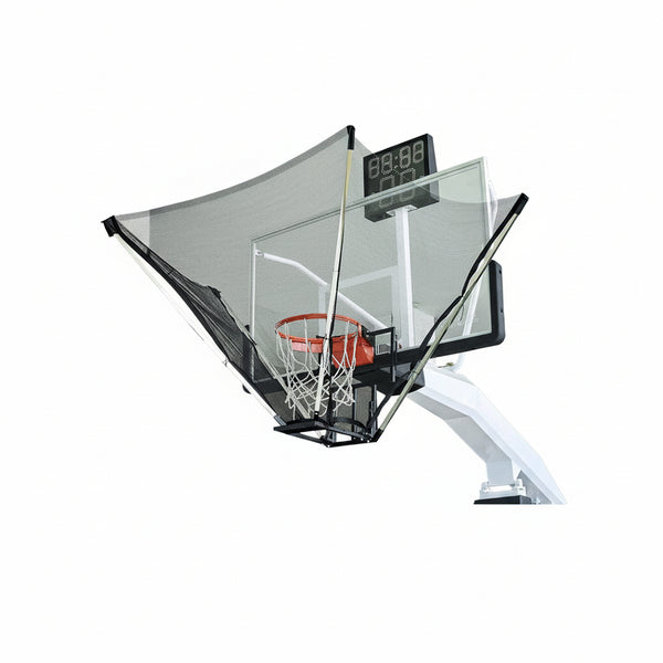Basketball Shot Trainer with 180° Rotating Return Chute, Basketball Rebounder Net Return System, Suspended Shooting Machine for Training