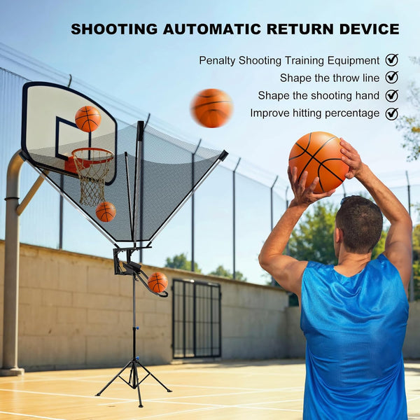 Basketball Rebounder Trainer with Rotating Track - Basketball Shot Return System with Nylon Net, Adjustable Basketball Shooting Machine Tripod for Indoor, Outdoor Use, Easy Assembly & Storage
