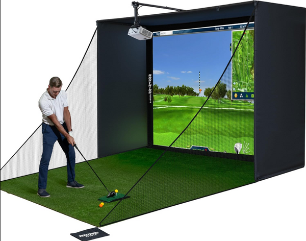 Complete Golf Simulator Enclosure Package – 4K-Ready Impact Screen with Blackout Cage, Projector Mount, Frame Poles, Side Shank Nets | Indoor & Garage Practice | Easy Setup | 12-Month Warranty