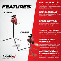 Sports Base Hit Adjustable Real Baseball Pitching Machine – 45 MPH Pitching Speed, Includes Automatic Ball Feeder | Perfect for Hitting and Fielding Training for All Skill Levels