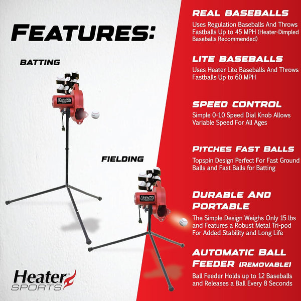 Baseball Pitching Machine Built for Training, 45 MPH Speed, Automatic Ball Feeder, Adjustable Height