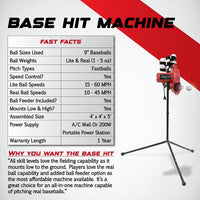 Sports Base Hit Adjustable Real Baseball Pitching Machine – 45 MPH Pitching Speed, Includes Automatic Ball Feeder | Perfect for Hitting and Fielding Training for All Skill Levels
