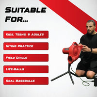 Sports Base Hit Adjustable Real Baseball Pitching Machine – 45 MPH Pitching Speed, Includes Automatic Ball Feeder | Perfect for Hitting and Fielding Training for All Skill Levels