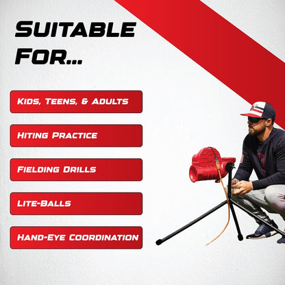 Sports Power Alley Lite 360 Baseball Pitching Machine - Pitches Lite Balls 40-80 MPH Fastballs, Sliders, & Curves | Accurate, Durable, & Portable Training Tool for Batting & Field Practice